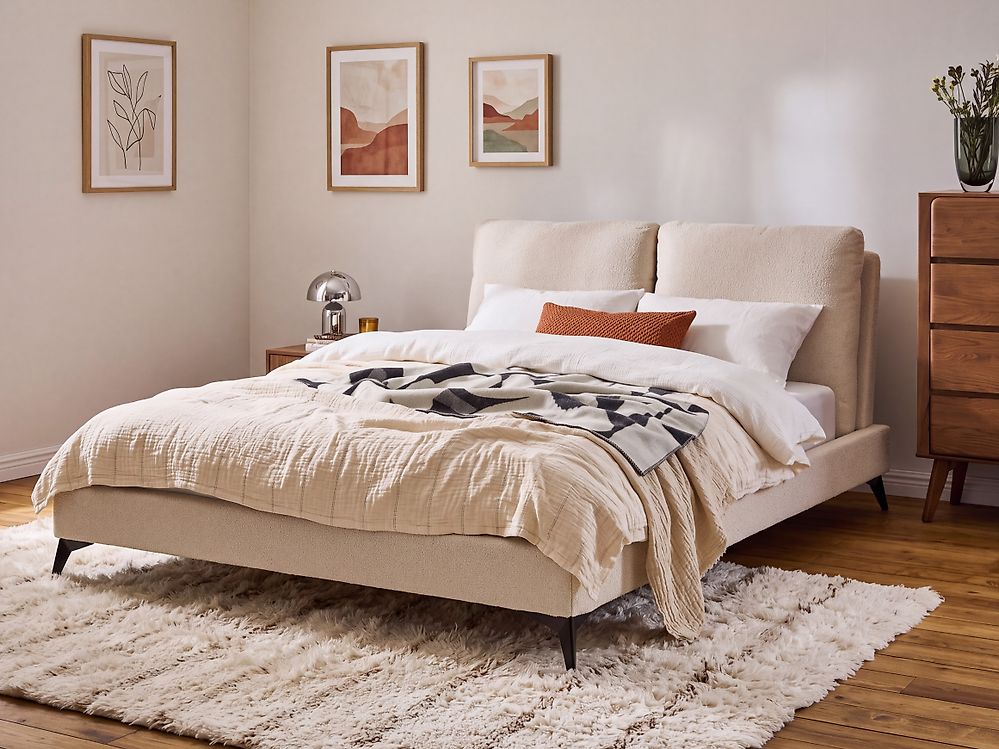 Bed Boucle MELLE 140 x 200 cm (EU Double) Beige