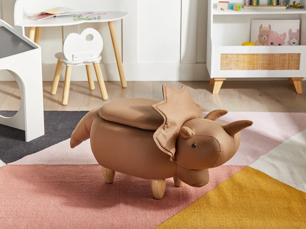 Storage Animal Stool TRICERATOPS Dinosaur Fabric Brown