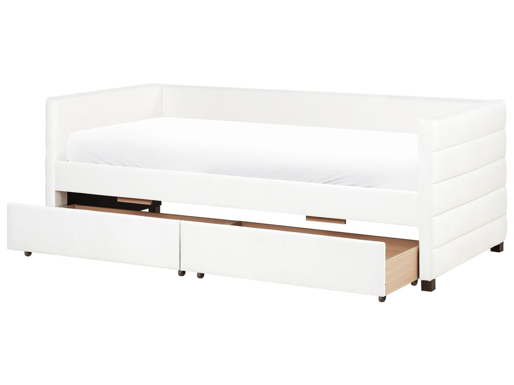 Sohvasänky säilytystilalla MARRAY Sametti Luonnonvalkoinen 90 x 200 cm