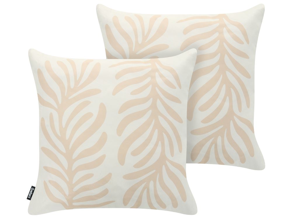 Sett med 2 utendørsputer ALISMA Plantemønster 45 x 45 cm Lys beige
