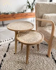 Set of 2 Side Tables SAKITA Mango Wood Brown/ White_1036067