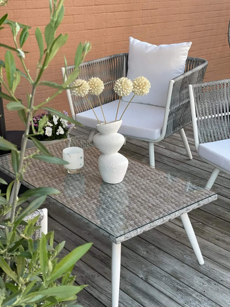 Garden Lounge Set with Table 4 Seater RAGUSA PE Rattan Off-White_824858