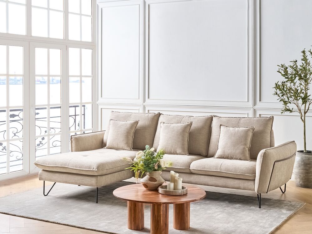 Hjørnesofa 3-seter SERSAN Chenille Beige Høyrevendt