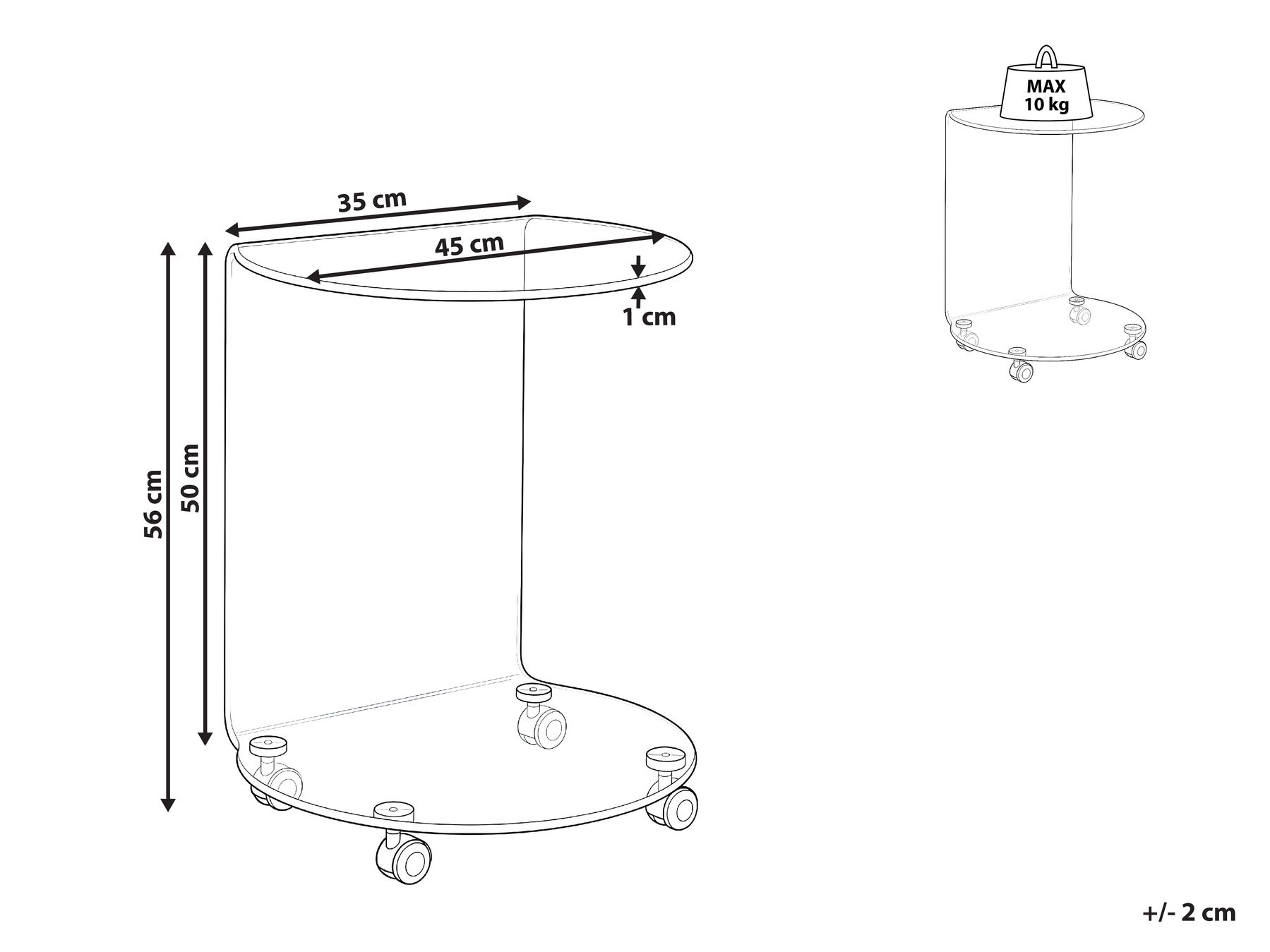 Sidobord MINTO med hjul Härdat glas Brun_1032594