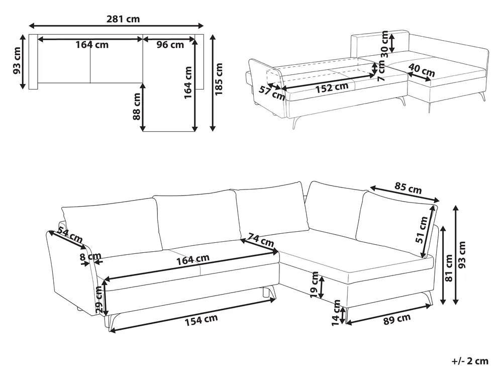 Corner Sofa Bed 3 Seater KOGE with Storage Fabric Green Left Hand_1087931