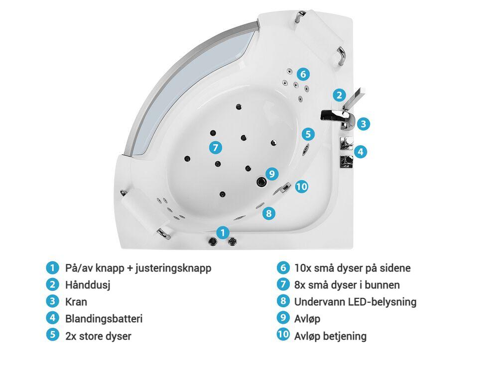 Hjørneboblebad med LED MANGLE 201 x 150 cm Hvit_807032