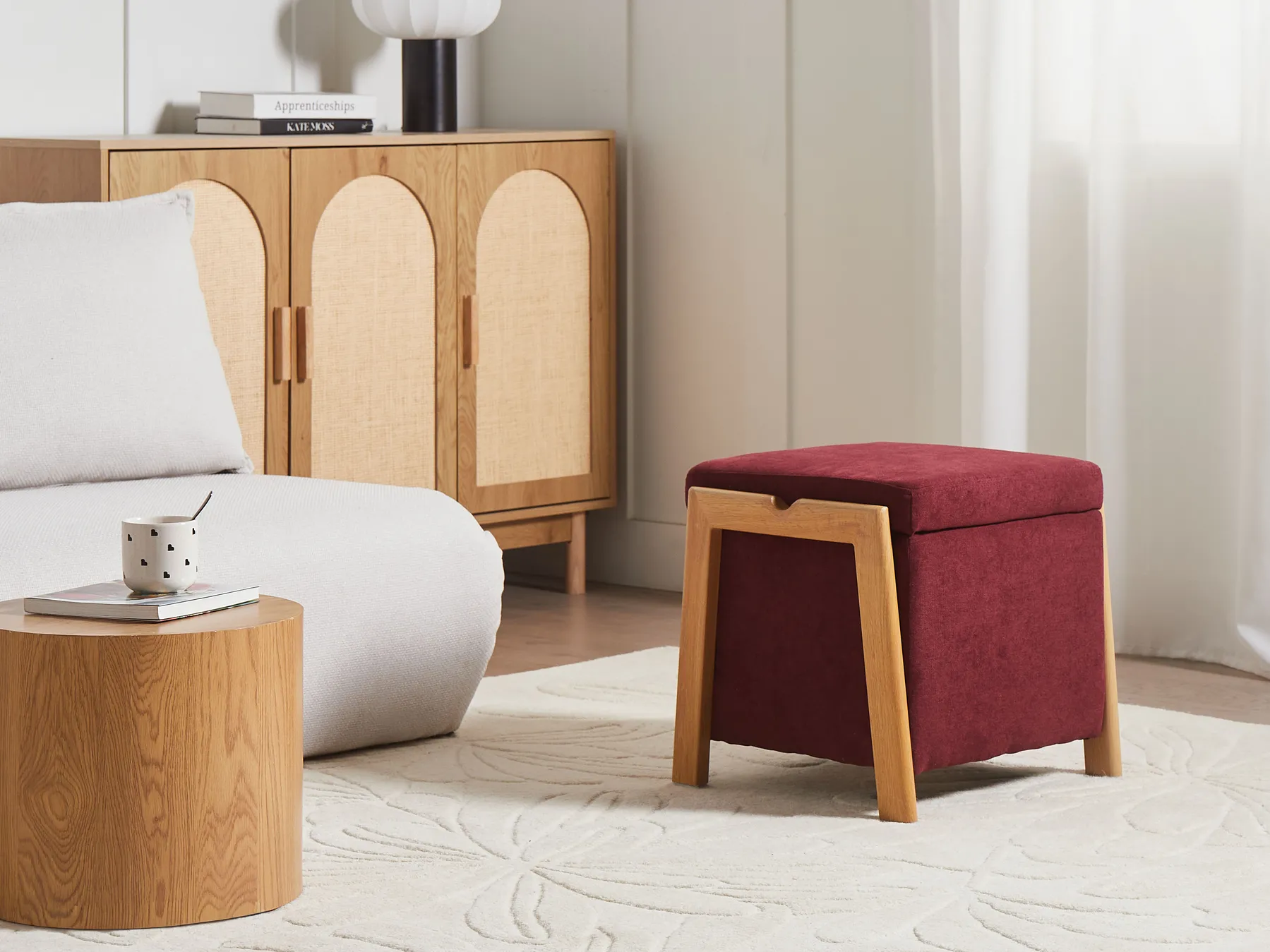 Storage Pouffe EDLAND Fabric 45 cm Burgundy_1038207