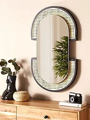 Wall Mirror STAINS 43 cm 75 cm PE Rattan Natural_1187927