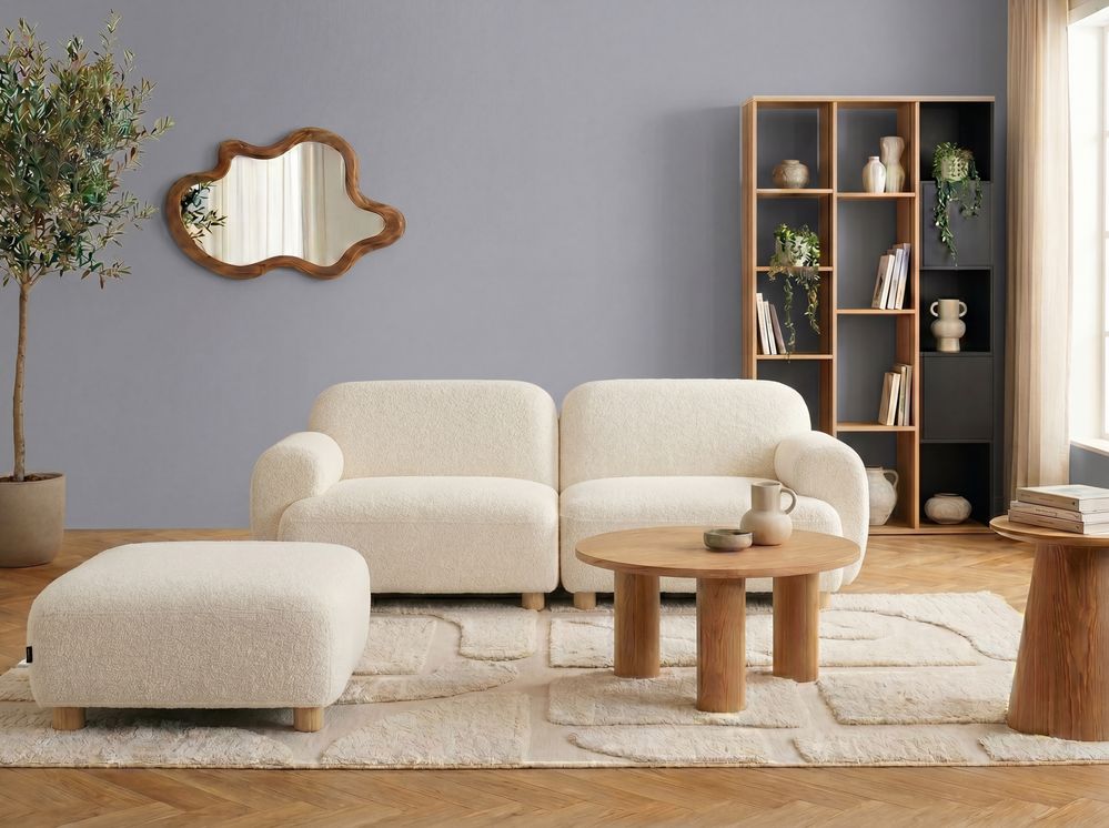 Modulsofa 2-seters AMLI med fotskammel Bouclé Off white
