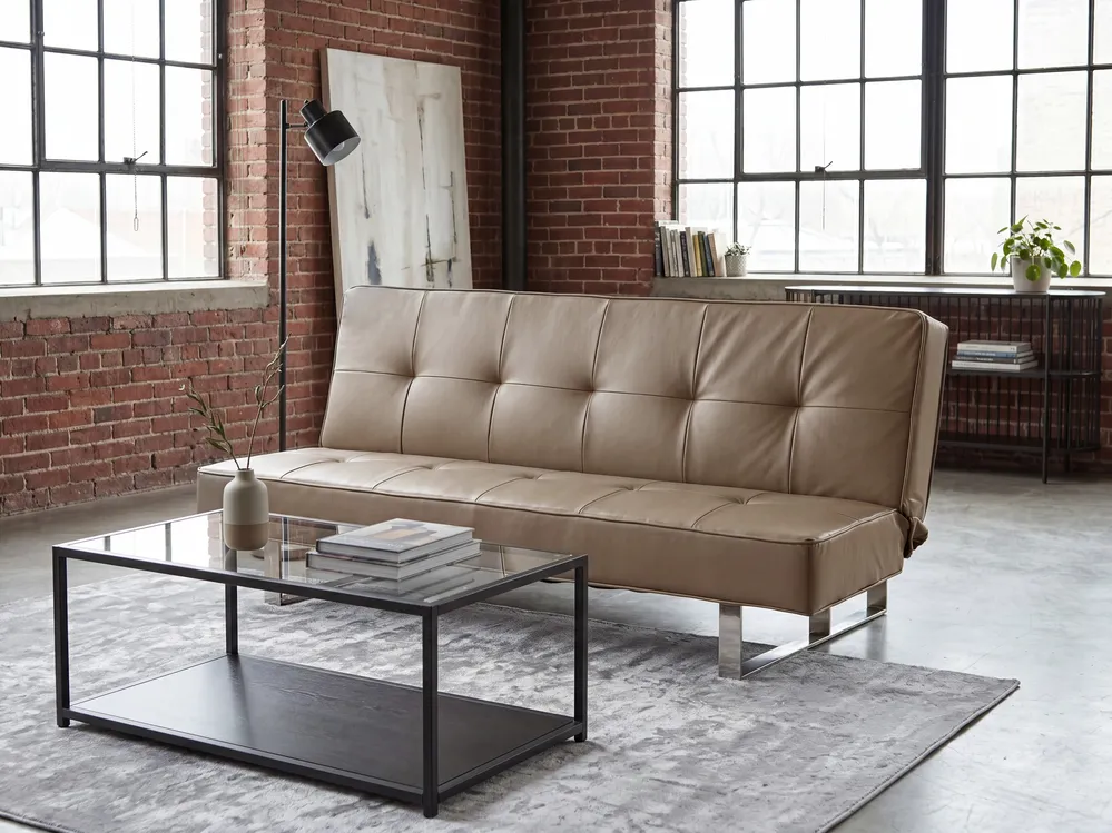 Sofa Bed 3 Seater DERBY Faux Leather Beige