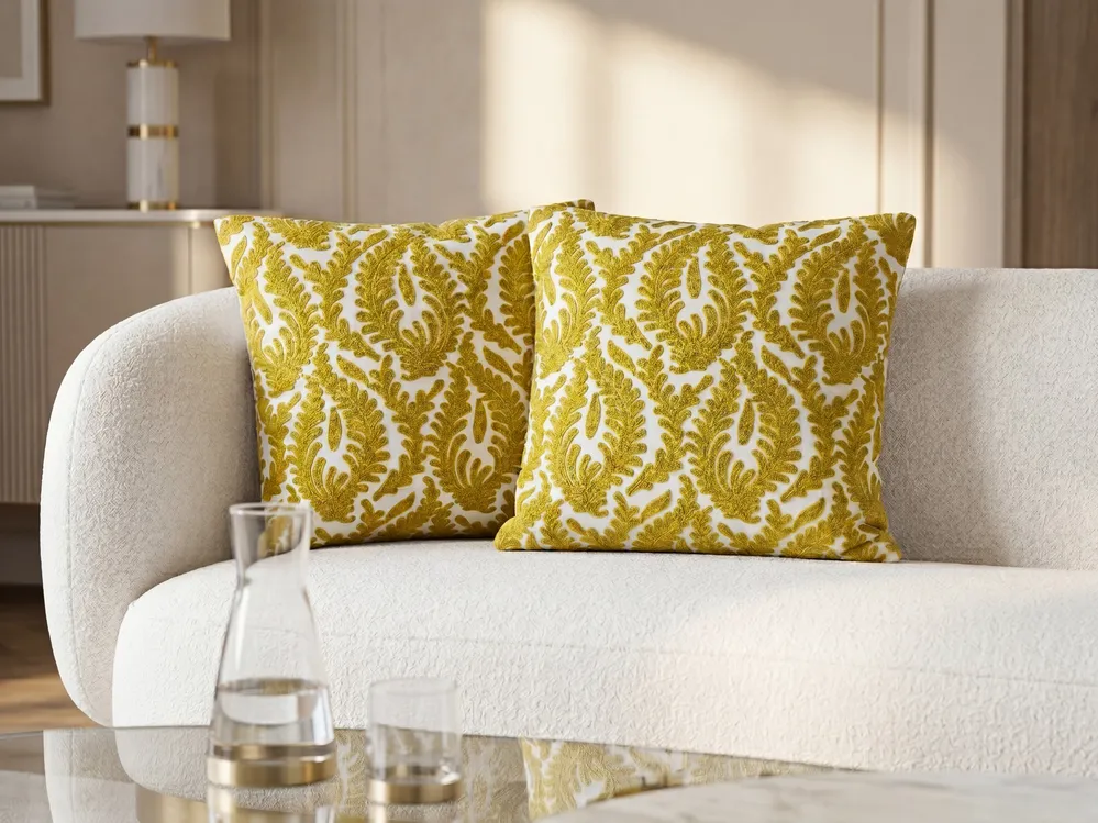 Set of 2 Decorative Cushions PRIMULA 45 x 45 cm Cotton Mustard Ikat