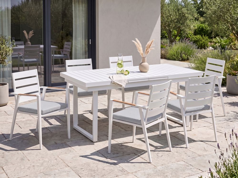 Garden Dining Set 6 Seater VALCANETTO/TAVIANO with Cushions Metal White/ Grey