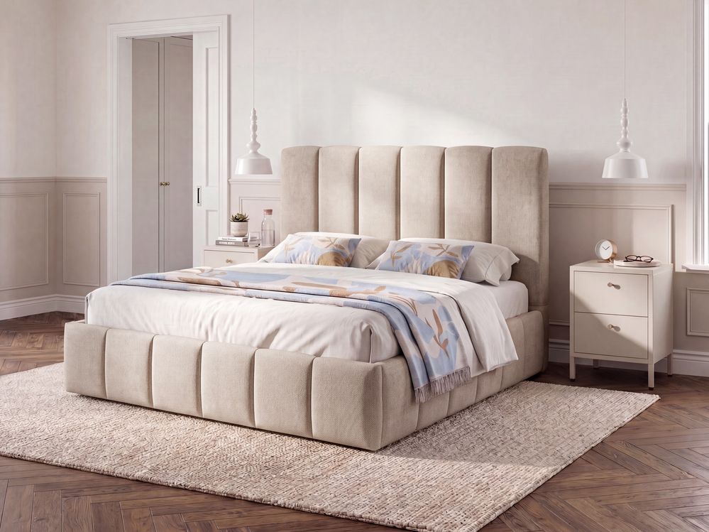 Ottoman Bed VAUVERT Fabric Taupe 140 x 200 cm (EU Double)