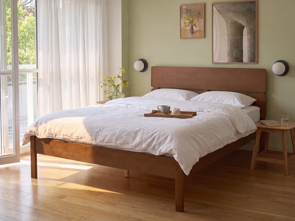 Bed with LED Wood BOISSET 120 x 200 cm (EU Small Double) Dark Brown_1124268