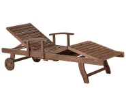 Sun Lounger with Cushion AMANTEA PREMIUM Reclining Acacia Wood Blue_1070457