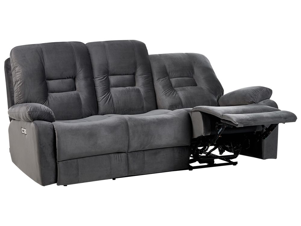 Elektrisk reclinersofa 3-seter BERGEN Fløyel Mørkegrå