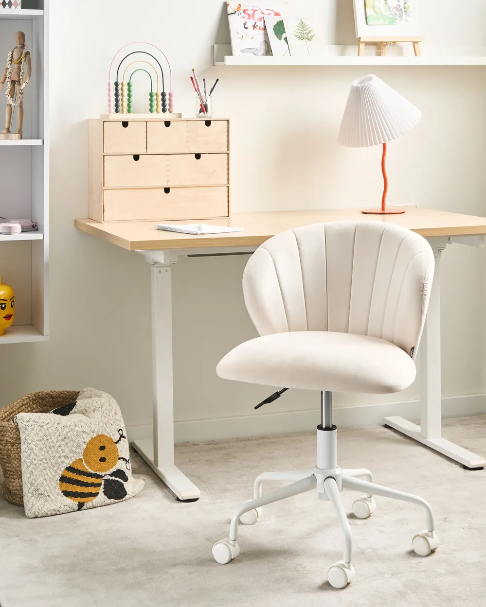 Desk Chair CHEERFUL Velvet Off-White