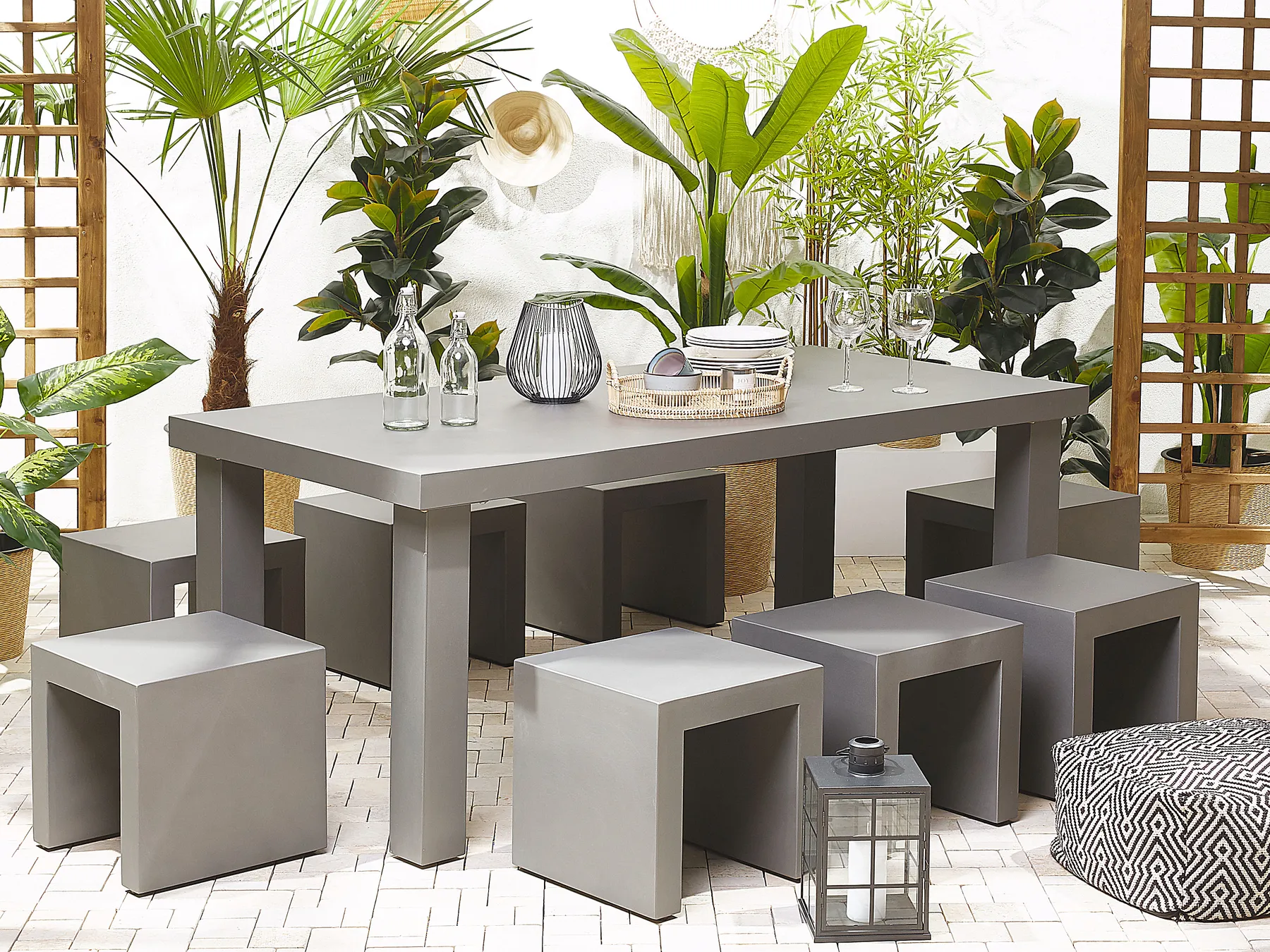 Garden Dining Set with Stools 6 Seater TARANTO Concrete Grey_789729