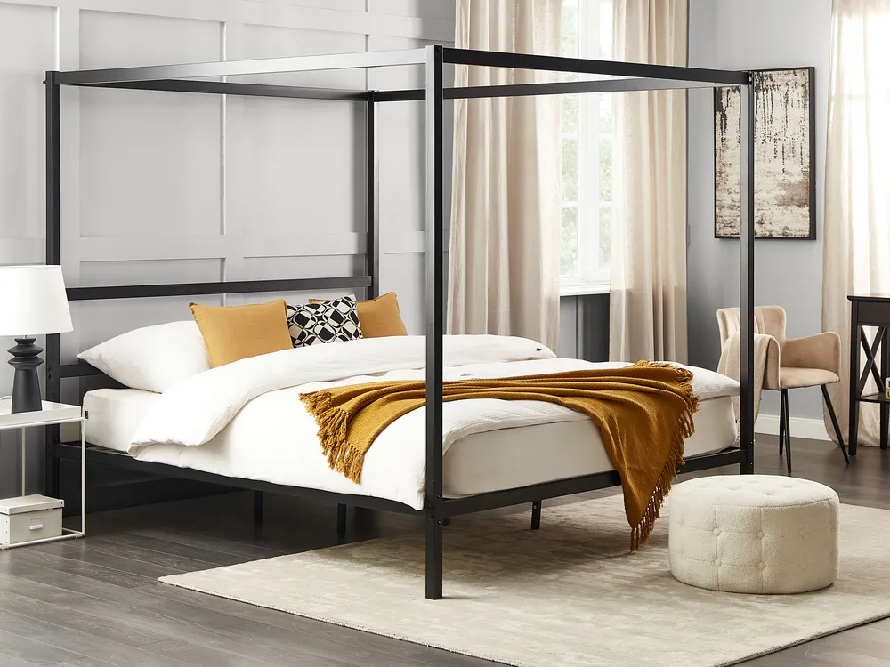 Metal  Canopy Bed Black LESTARDS Various Sizes