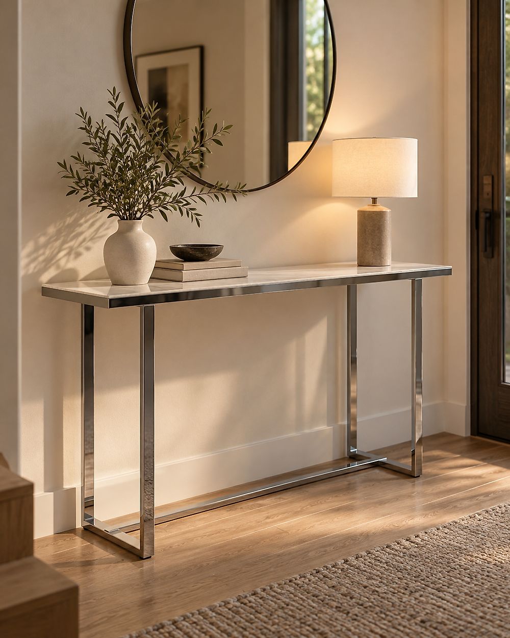 Konsolbord PLANO Härdat glas Vit marmor