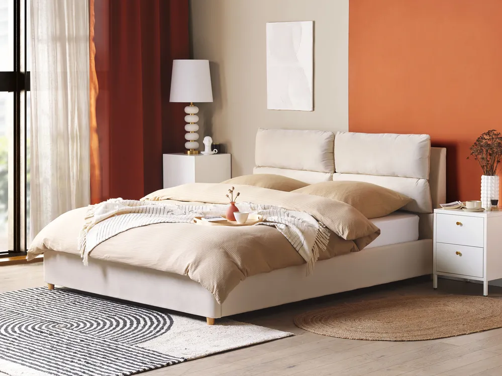 Ottoman Bed BATILLY Velvet Light Beige 160 x 200 cm (EU King Size)