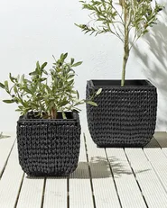 Set of 2 Plant Pots BERBERIS 34/45 cm PE Rattan Black_914428