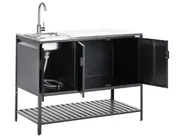 3 Piece Outdoor Kitchen Set with Sink MAENZA Black Metal_981516