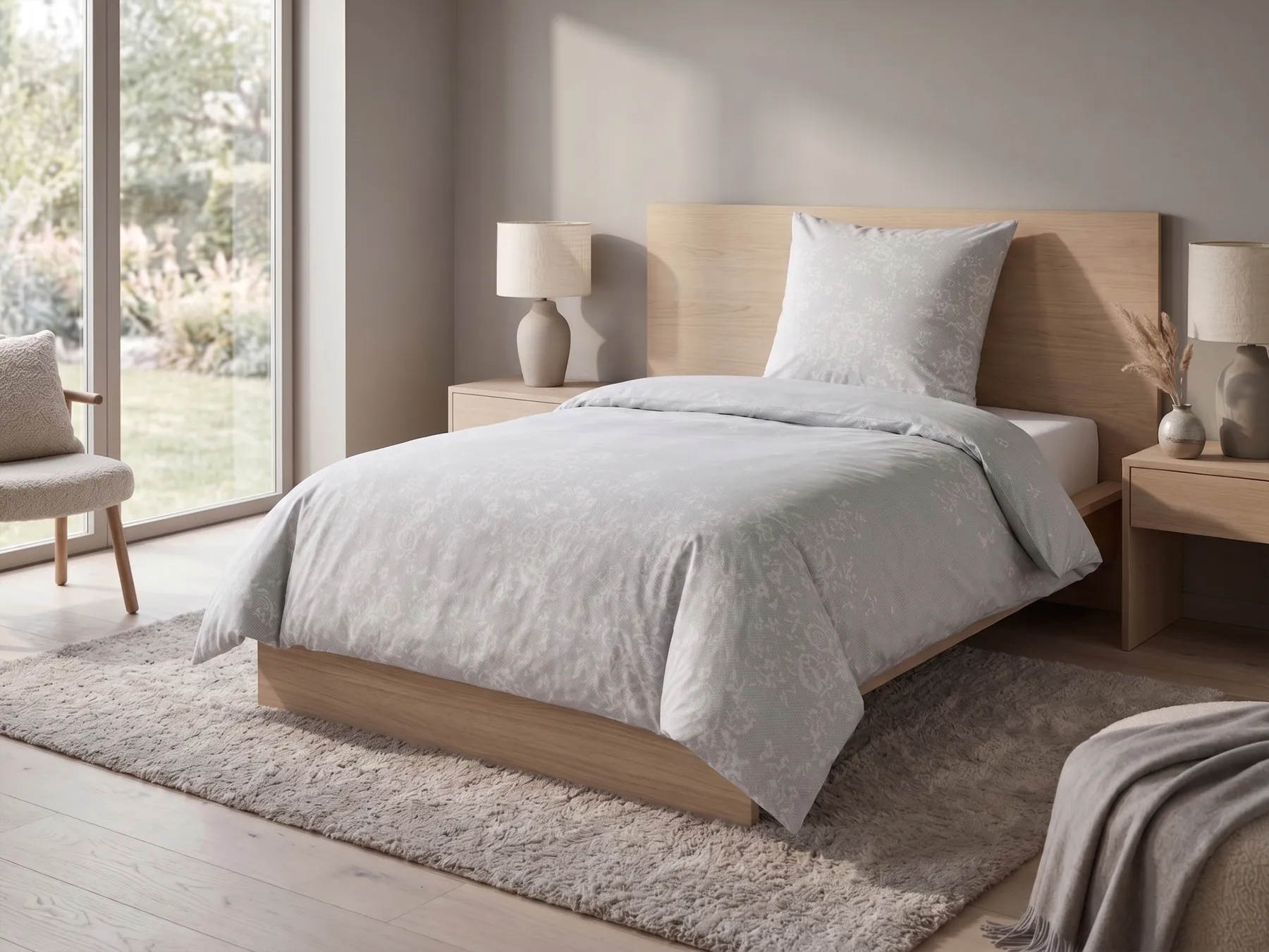 Duvet Cover Set MORNINGSIDE 135 x 200 cm Sateen Cotton Grey_815063