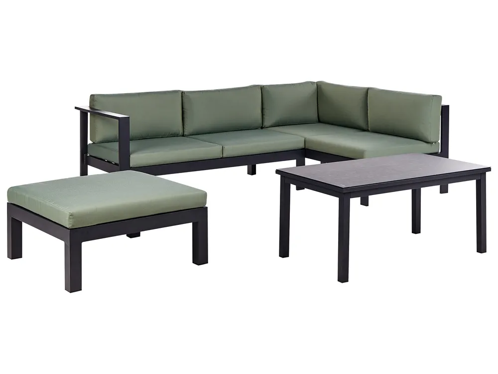 Garden Corner Sofa with Table 5 Seater MESSINA Metal Green Left Hand_929480