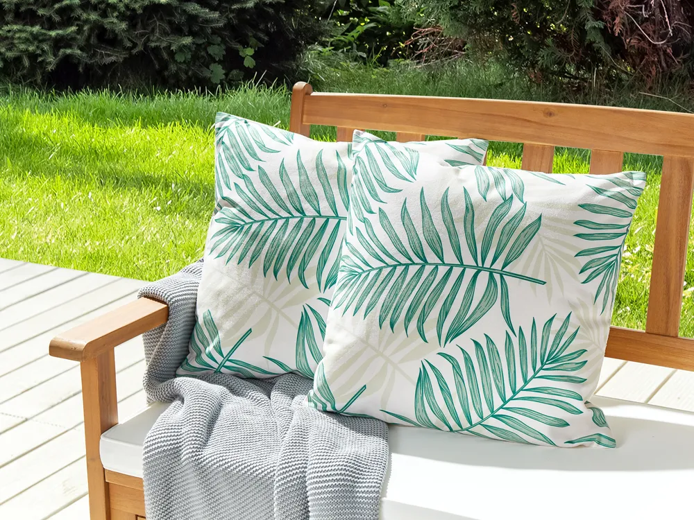 Set of 2 Outdoor Cushions POGGIO Plant Pattern 45 x 45 cm Green