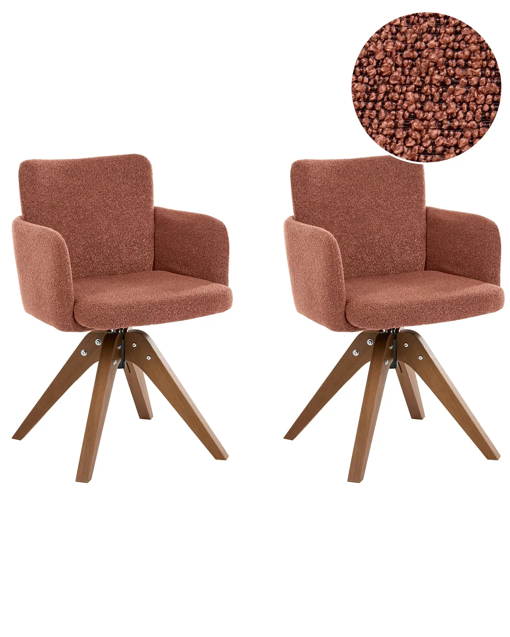 Set of 2 Dining Chairs Swivel EVELYN Boucle Orange
