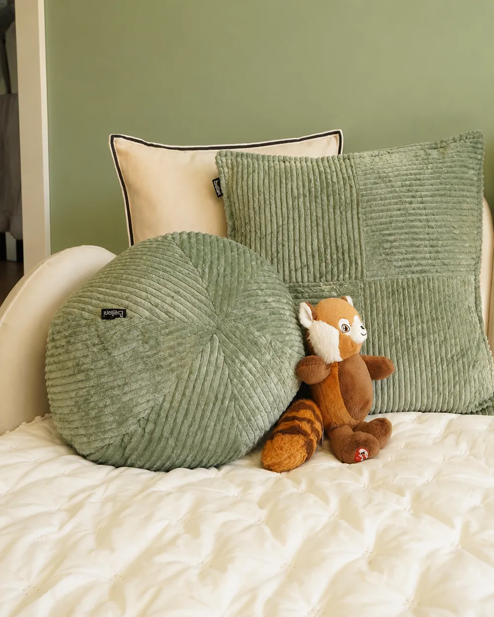 Set of 2 Decorative Cushions MARANTA 30 x 30 cm 45 x 45 cm Corduroy Green Solid_1167902