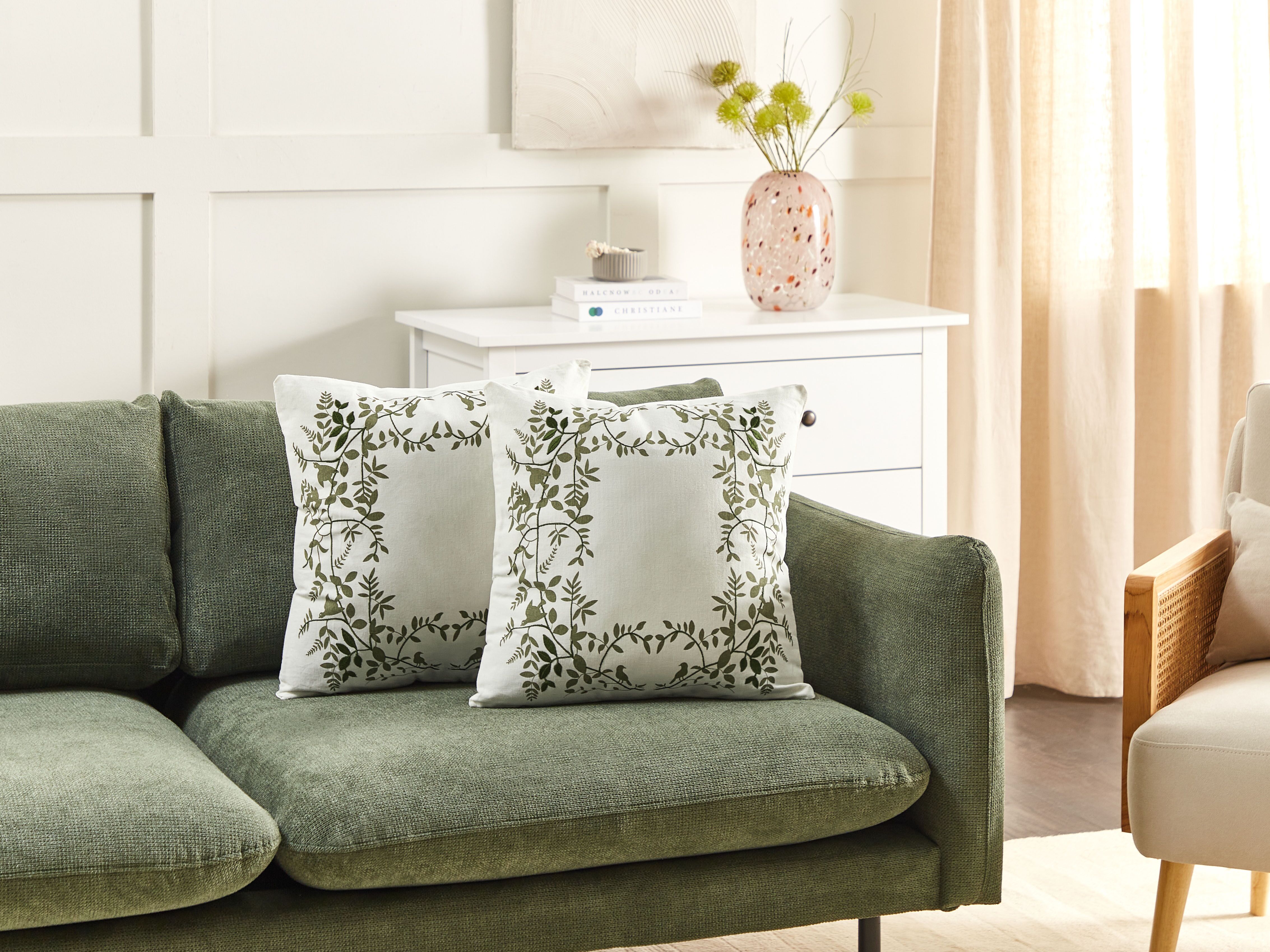 Set med 2 prydnadskuddar ZALEYA 45 x 45 cm Bomull Vit Blommigt tryck_1183228