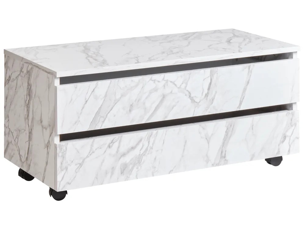 Bathroom Cabinet TERESINA with Wheels 80 cm White Marble