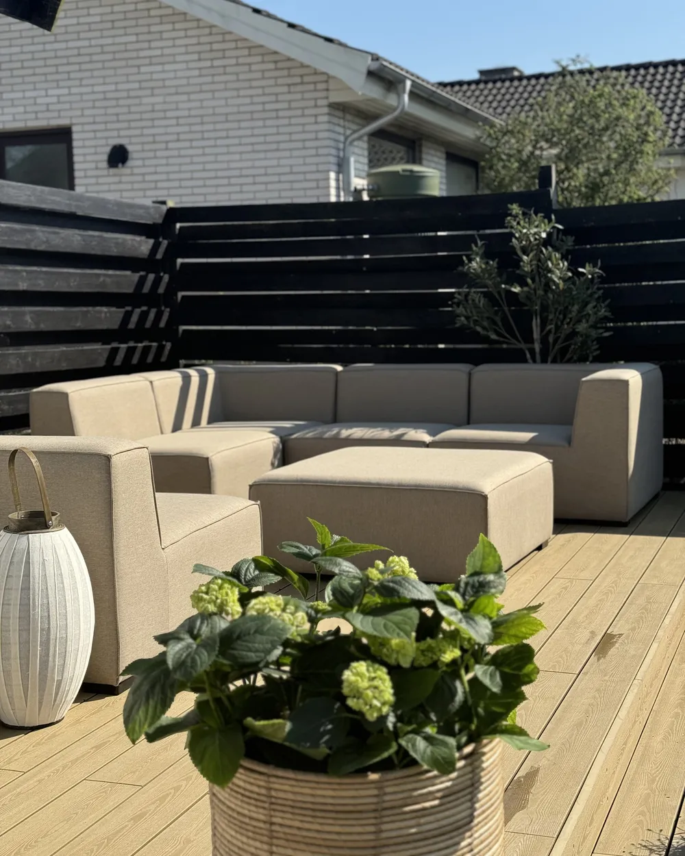 Garden Corner Sofa with Ottoman 7 Seater AREZZO Modular Beige Left Hand_921056