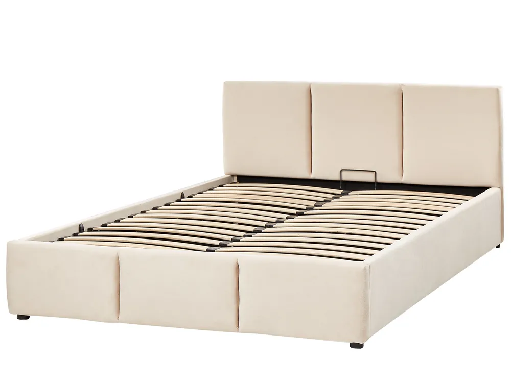 Säng med förvaring BOUSSE Sammet Ljusbeige 140 x 200 cm_862613