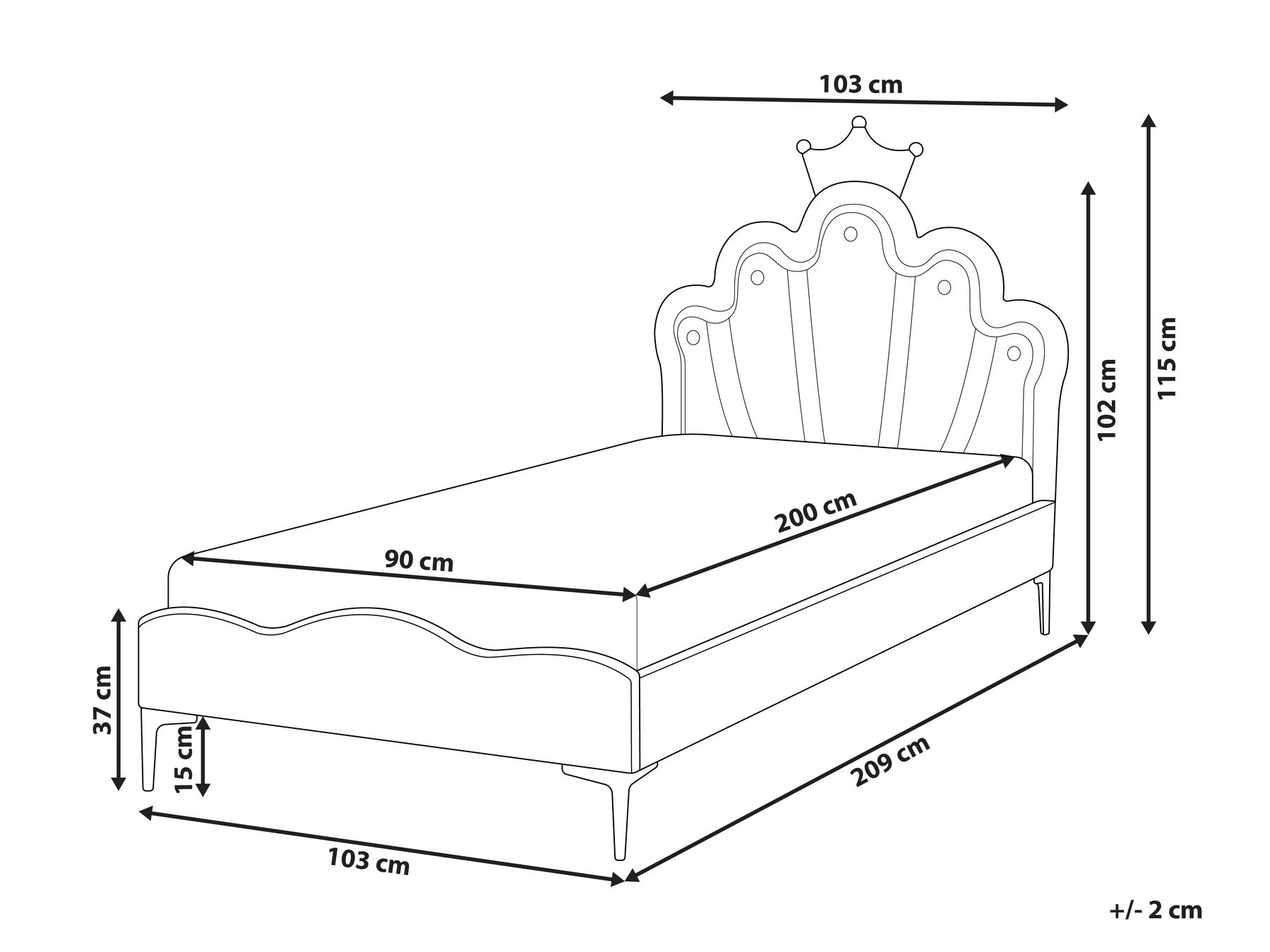 Kids Bed Crown Velvet RUBIAN 90 x 200 cm (EU Single) with LED Lights Pink_962167