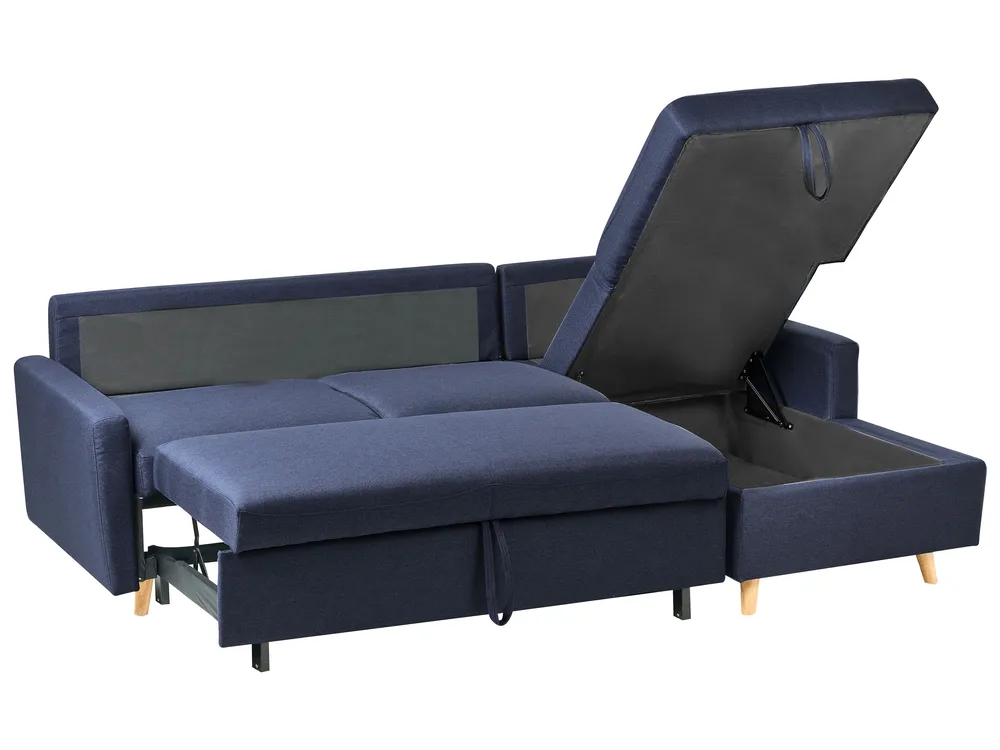 Corner Sofa Bed 4 Seater FLAKK with Storage Fabric Navy Blue Left Hand_745779