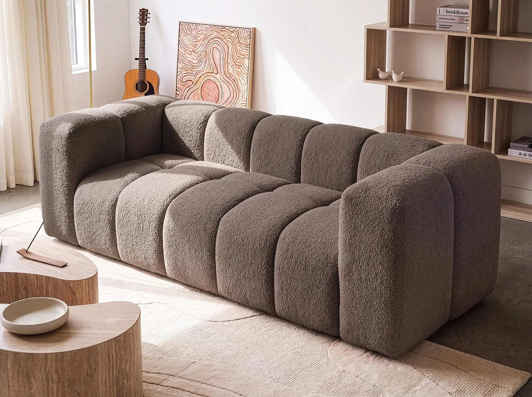 Sofa 3-seter ANTOLA Bouclé Gråbrun_1161618