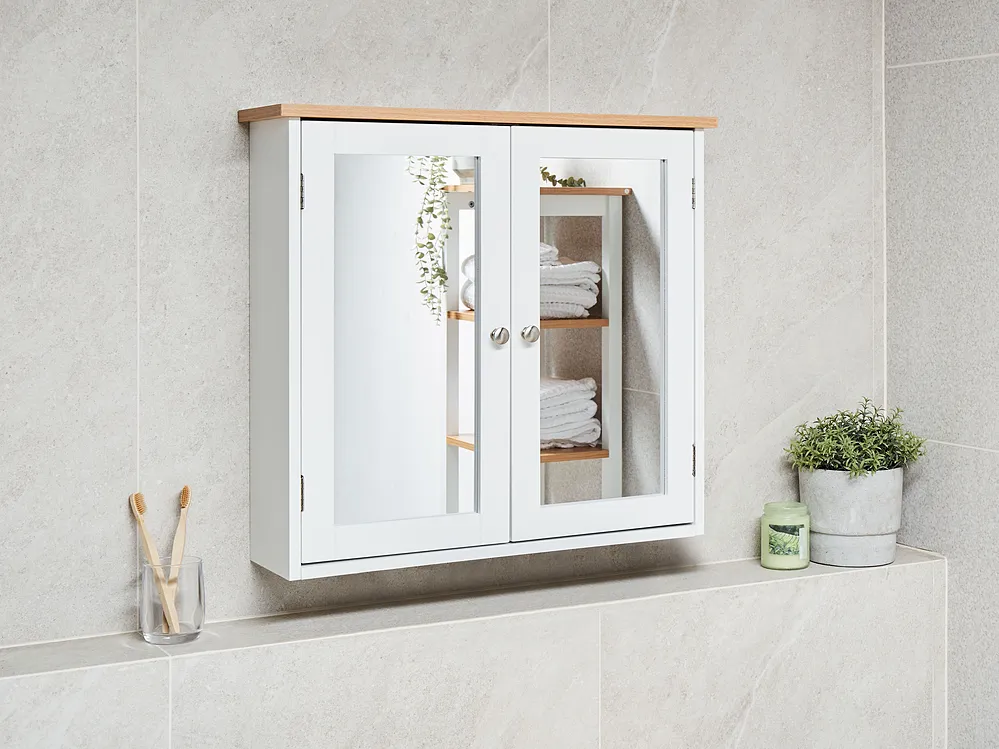 Väggmonterat badrumsskåp med spegel ALAMOS 65 cm x 60 cm Vit_1155660