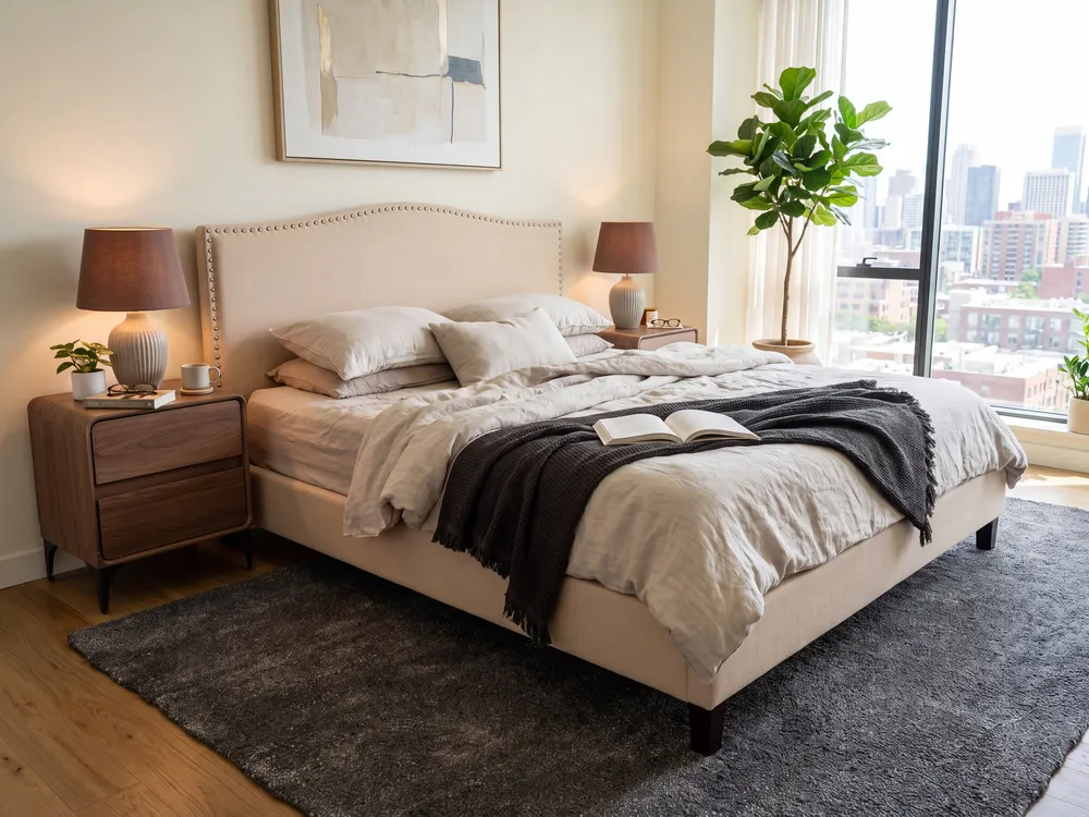 Bed Fabric MONTPELLIER 160 x 200 cm (EU King Size) Beige_1145518