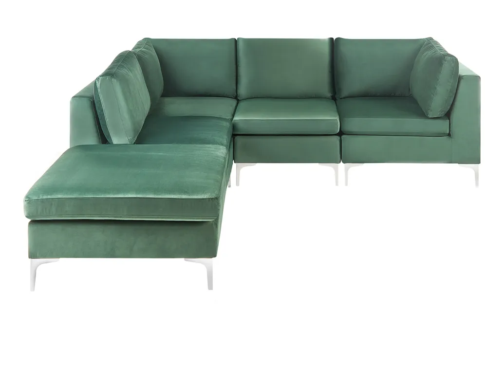 Modular Corner Sofa 4 Seater EVJA with Ottoman Velvet Green Right Hand