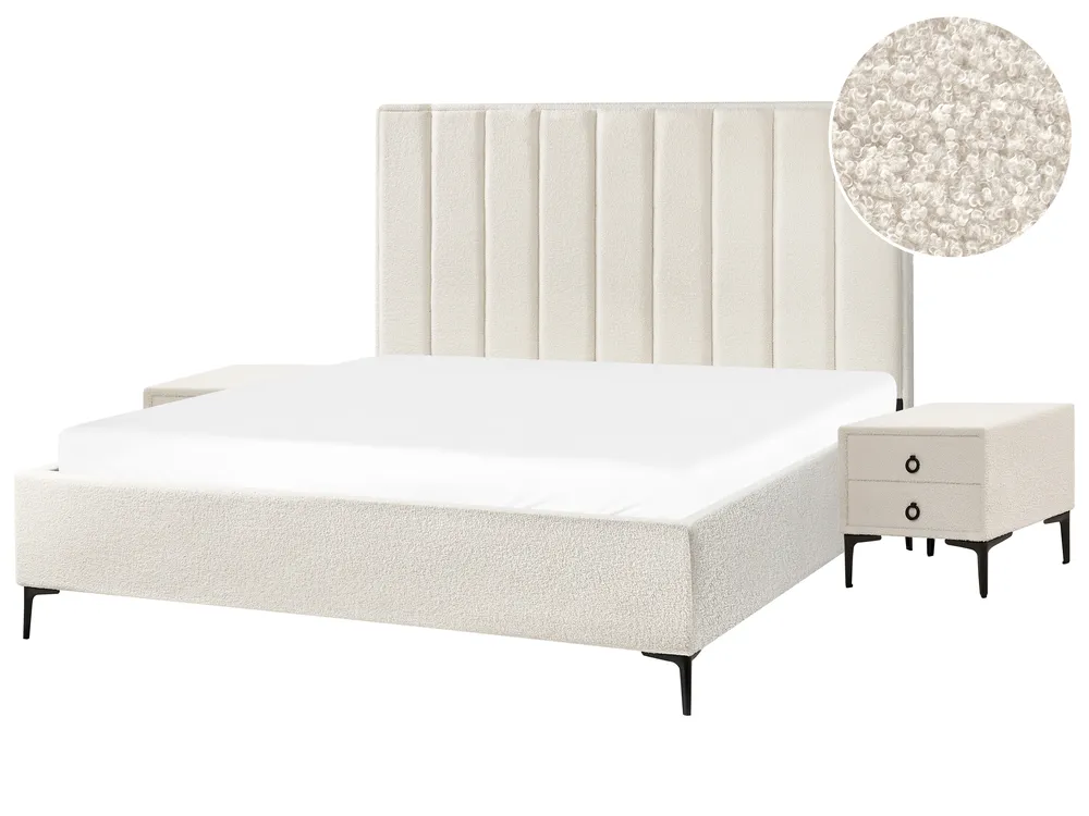 Bedroom Set SEZANNE Boucle Off-White 180 x 200 cm (EU Super King)
