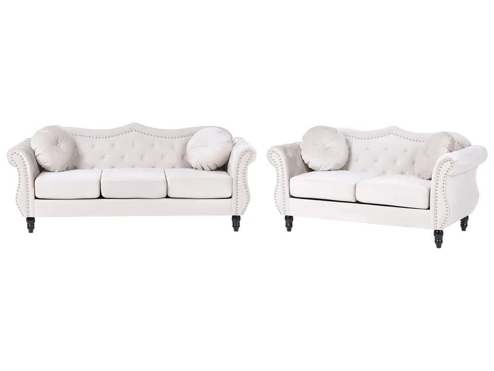 Living Room Set 5 Seater SKIEN Velvet Light Beige