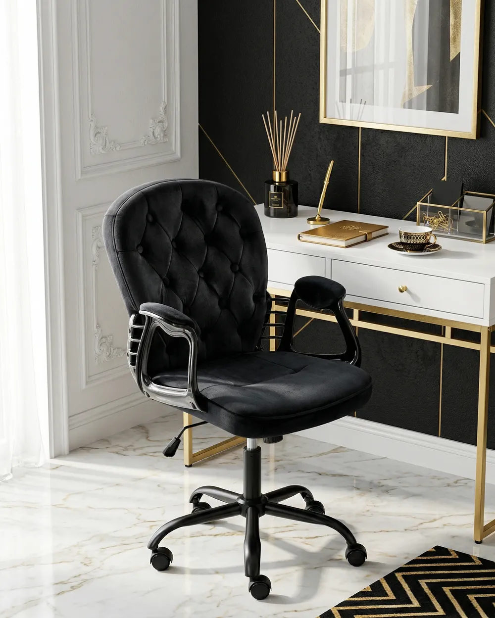Desk Chair PRINCESS Velvet Black