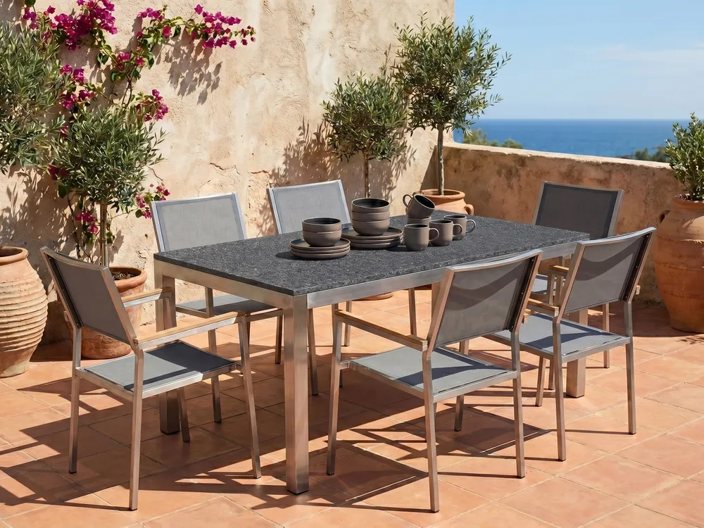 Garden Dining Table GROSSETO 180 cm 90 cm Granite Flamed Graphite Grey_1108436
