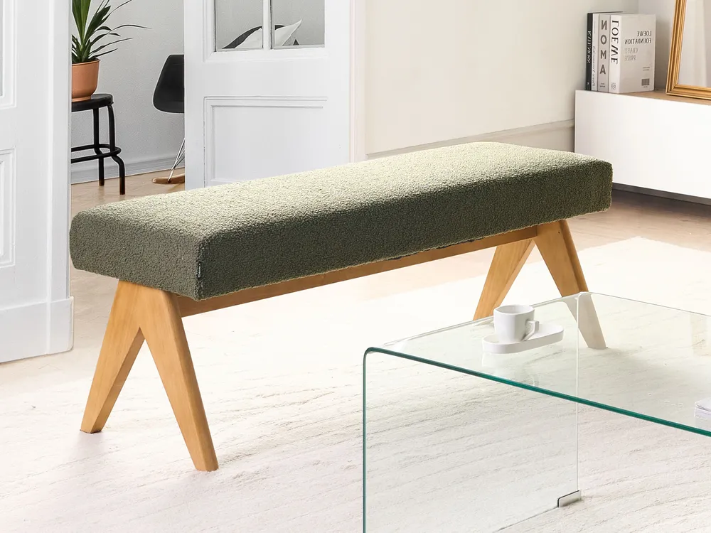 Upholstered Bench TAMRE Boucle Green/ Light Brown