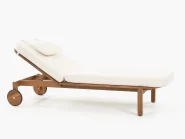 Sun Lounger with Cushion LATERZA  Reclining Certified Acacia Wood White_1166398