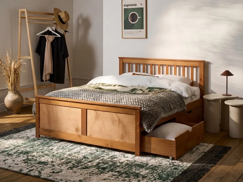 Bed with 2 Drawers OLENDON Pine Wood Brown 120 x 200 cm (EU Small Double)