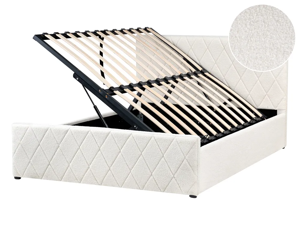 Ottoman Bed ROCHEFORT Boucle Off-White 140 x 200 cm (EU Double)
